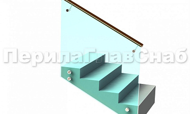 Ограждение с деревянным поручнем на выносе на точечном креплении на лестнице купить в Тюмени