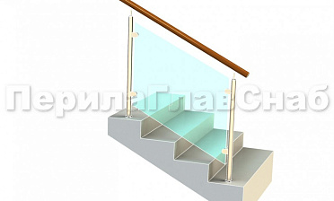 Ограждение с деревянным поручнем с зажимными стеклодержателями и стойками купить в Тюмени