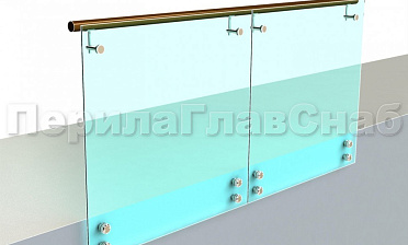 Ограждение с деревянным поручнем на выносе на точечном креплении купить в Тюмени