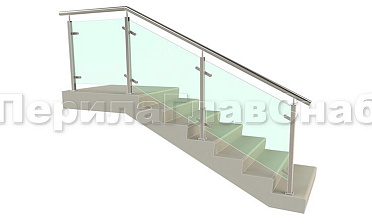 Ограждение лестницы с квадратными стойками и пластинчатыми стеклодержателями купить в Тюмени