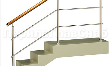 Два ригеля на держателях, круглый деревянный поручень и круглые стойки в Тюмени. Готовые проекты ПерилаГлавСнаб