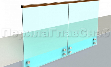Ограждение с квадратным деревянным поручнем на точечном креплении купить в Тюмени