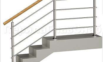 Четыре ригеля на держателях, круглый пластиковый поручень и квадратные стойки в Тюмени. Готовые проекты ПерилаГлавСнаб