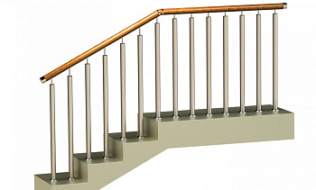 Ограждения с двумя стойками в каждую ступень с деревянным поручнем и без ригелей в Тюмени. Готовые проекты ПерилаГлавСнаб Ограждения с двумя стойками в каждую ступень с деревянным поручнем и без ригелей в Тюмени. Готовые проекты ПерилаГлавСнаб