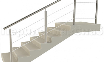 Ограждения из нержавейки. Заполнение из 3х тросиков. Квадратные стойки. в Тюмени. Готовые проекты ПерилаГлавСнаб