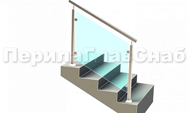 Ограждение лестницы с квадратным поручнем с зажимными стеклодержателями и квадратными стойками купить в Тюмени