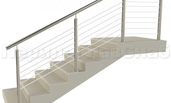 Ограждения из нержавейки. Заполнение из 7ми тросиков + декоративные наконечники в Тюмени. Готовые проекты ПерилаГлавСнаб