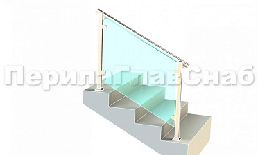 Ограждения для лестницы с поручнем на выносе с зажимными стеклодержателями и квадратными стойками купить в Тюмени