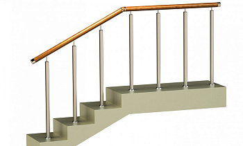 Ограждения со стойками в каждую ступень с круглым деревянным поручнем без ригелей в Тюмени. Готовые проекты ПерилаГлавСнаб Ограждения со стойками в каждую ступень с круглым деревянным поручнем без ригелей в Тюмени. Готовые проекты ПерилаГлавСнаб