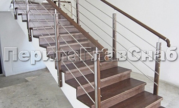 Ограждение со стойками из шлифованной нержавеющей стали с боковым крепежом, со вставками из дерева в Тюмени. Готовые проекты ПерилаГлавСнаб