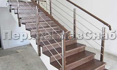 Ограждение со стойками из шлифованной нержавеющей стали с боковым крепежом, со вставками из дерева купить в Тюмени