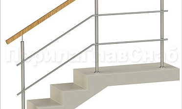 Два ригеля на сварке, квадратный деревянный поручень и круглые стойки купить в Тюмени