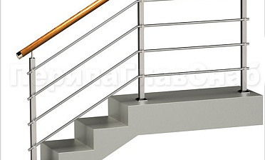 Четыре ригеля на держателях, круглый деревянный поручень и квадратные стойки купить в Тюмени