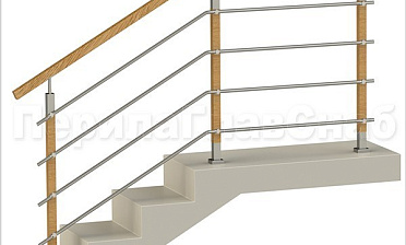 Четыре ригеля на держателях, квадратный деревянный поручень и стойки с деревянными вставками купить в Тюмени