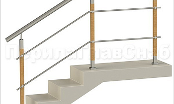 Два ригеля на держателях, круглый поручень и квадратные деревянные стойки в Тюмени. Готовые проекты ПерилаГлавСнаб
