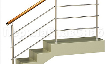 Три ригеля на сварке, круглый деревянный поручень и круглые стойки в Тюмени. Готовые проекты ПерилаГлавСнаб Три ригеля на сварке, круглый деревянный поручень и круглые стойки в Тюмени. Готовые проекты ПерилаГлавСнаб