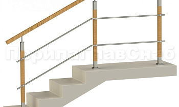 Два ригеля на держателях, квадратный деревянный поручень и квадратные деревянные стойки в Тюмени. Готовые проекты ПерилаГлавСнаб