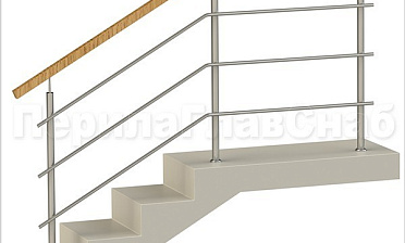 Три ригеля на сварке, квадратный деревянный поручень и круглые стойки купить в Тюмени