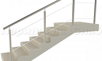 Ограждения из нержавейки. Заполнение из 2х тросиков. Квадратные стойки в Тюмени. Готовые проекты ПерилаГлавСнаб