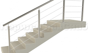 Ограждения из нержавейки. Заполнение из 4х тросиков. Квадратные стойки. в Тюмени. Готовые проекты ПерилаГлавСнаб