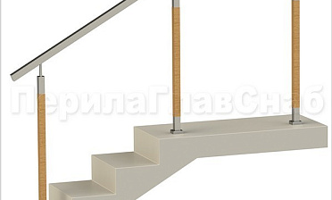 Нержавеющие ограждения без ригелей с квадратным поручнем и стойками с деревянными вставками купить в Тюмени