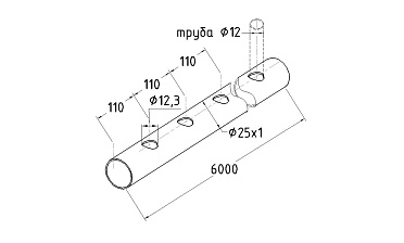 Труба AISI 304 25х1х6000, с перфорацией под  Ø12, 30°, GRIT 600 837-5 купить в Тюмени Труба AISI 304 25х1х6000, с перфорацией под  Ø12, 30°, GRIT 600 837-5 купить в Тюмени