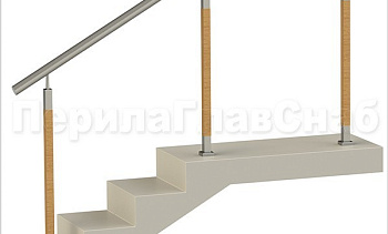 Нержавеющие ограждения без ригелей с круглым поручнем и стойками с деревянными вставками в Тюмени. Готовые проекты ПерилаГлавСнаб Нержавеющие ограждения без ригелей с круглым поручнем и стойками с деревянными вставками в Тюмени. Готовые проекты ПерилаГлавСнаб